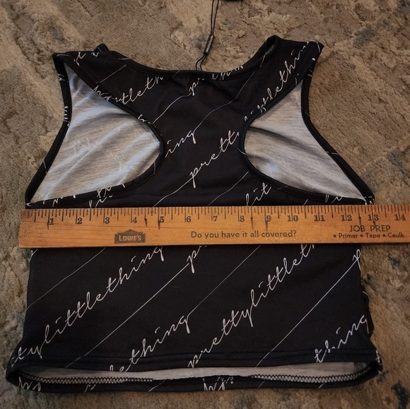 NWT PRETTYLITTLETHING Script Ruched Crop Top And Wide Leg Pj Set Pants - Picture 16 of 17